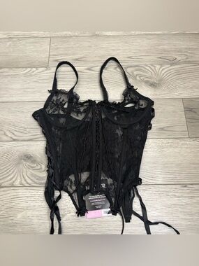 Black Lace Corset Bustier Top with Garter Straps from Hustler Lingerie NWT